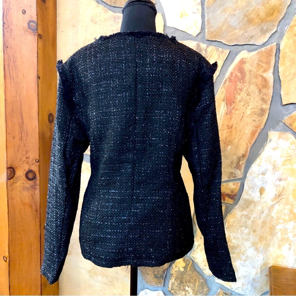 New Attitude Unknown Black Textured Fringed Jacket with Pockets (L) - Picture 6 of 16